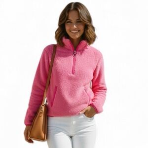 Lily Pulitzer Skipper Sherpa Popover in Wild Fuchsia Size XS 1/4 Zip Cozy Casual